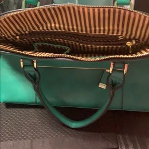 Green Leather Handbag 6 pockets